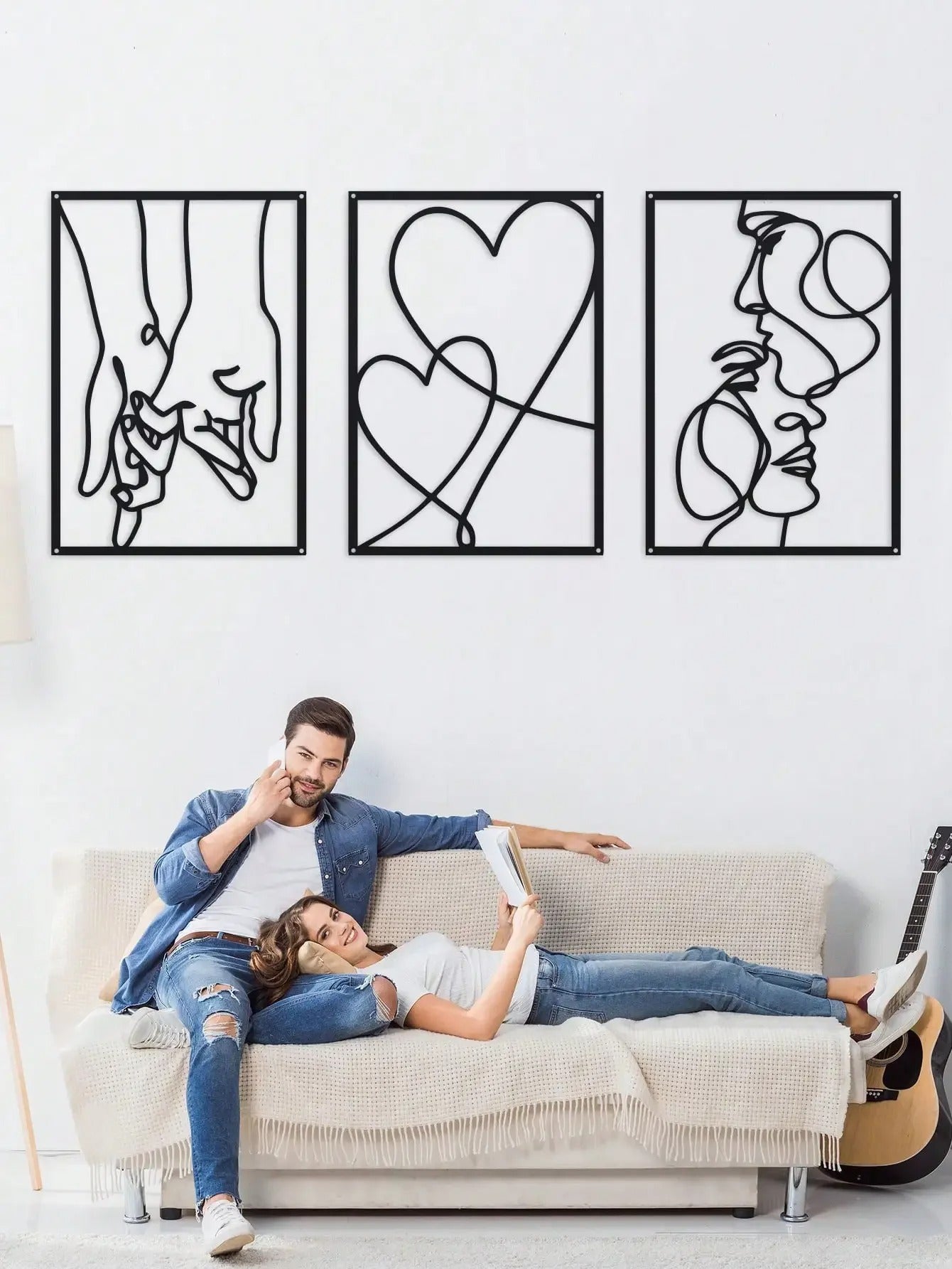 3 Piece Metal Wall Art Set - Modern Minimalist Wall Decor for Bedroom & Living Room