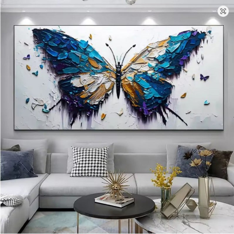 Handmade Butterfly Oil Painting Canvas Wall Art - Abstract Animal Texture Art for Living Room & Bedroom Decor