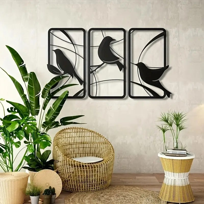 Three Birds Metal Wall Art - Modern Iron Wall Decor for Living Room & Bedroom