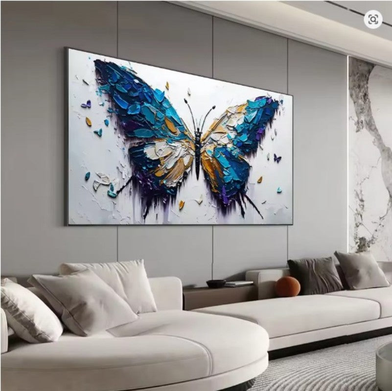 Handmade Butterfly Oil Painting Canvas Wall Art - Abstract Animal Texture Art for Living Room & Bedroom Decor