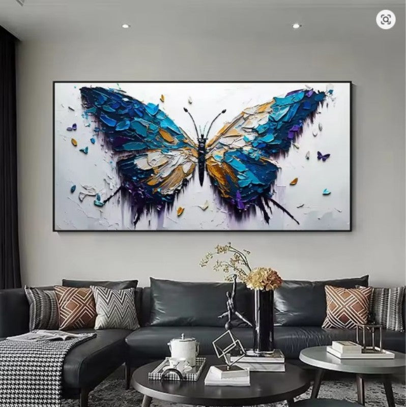 Handmade Butterfly Oil Painting Canvas Wall Art - Abstract Animal Texture Art for Living Room & Bedroom Decor