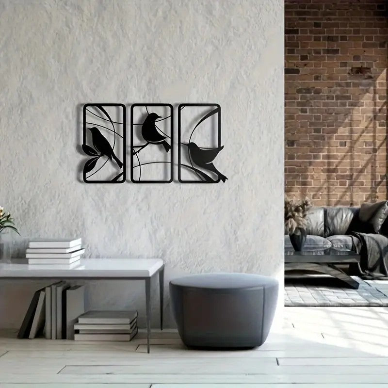 Three Birds Metal Wall Art - Modern Iron Wall Decor for Living Room & Bedroom