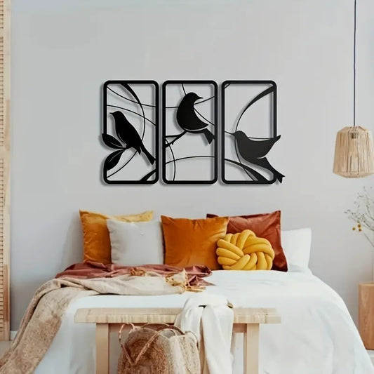 Three Birds Metal Wall Art - Modern Iron Wall Decor for Living Room & Bedroom
