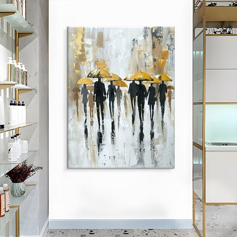 Rainy Street Scene Canvas Art | Hand-Painted Abstract Oil Painting | Modern Cityscape Wall Decor