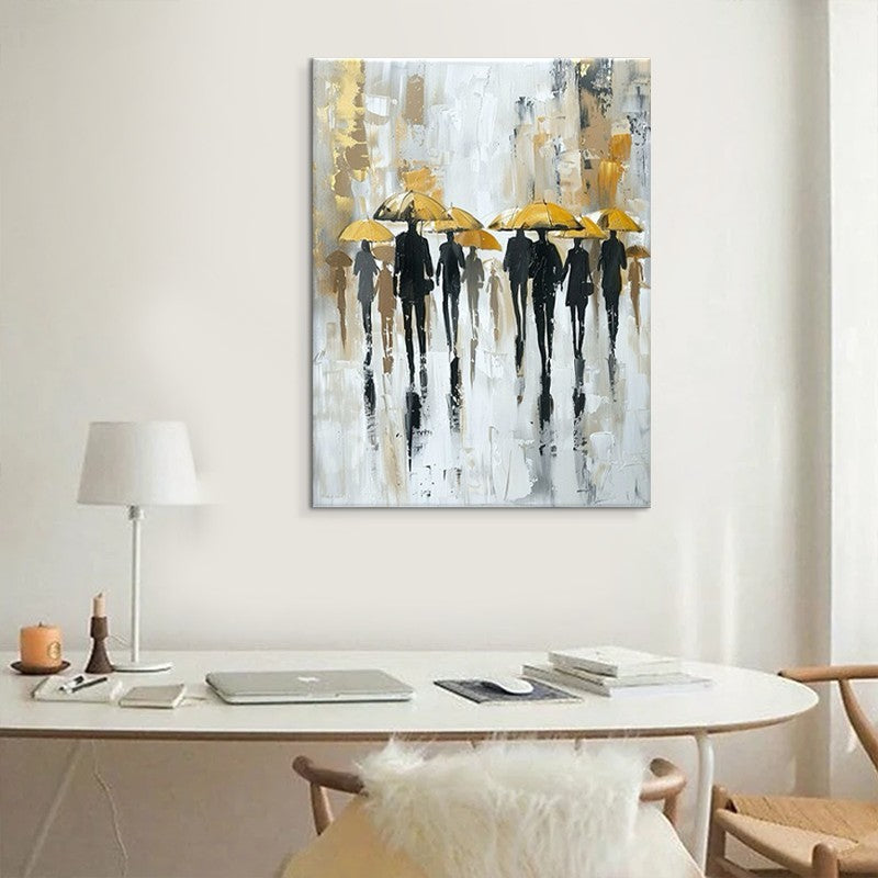 Rainy Street Scene Canvas Art | Hand-Painted Abstract Oil Painting | Modern Cityscape Wall Decor