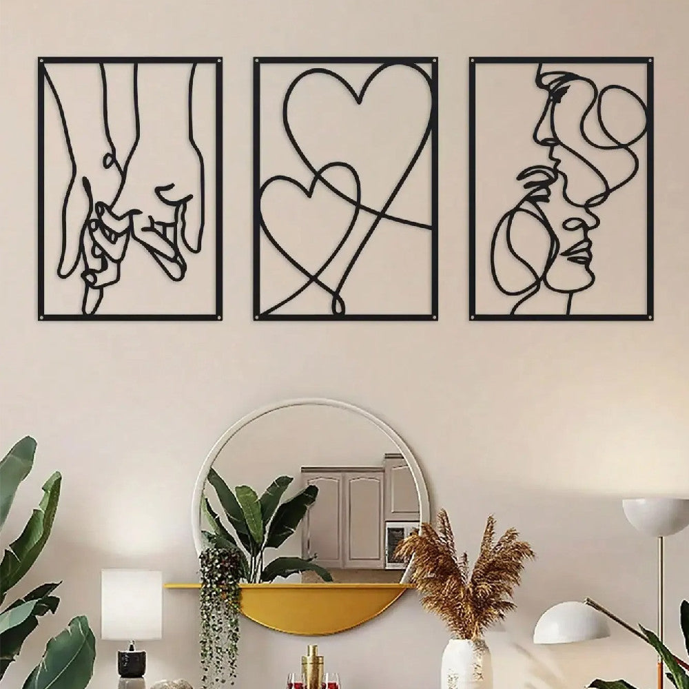 3 Piece Metal Wall Art Set - Modern Minimalist Wall Decor for Bedroom & Living Room
