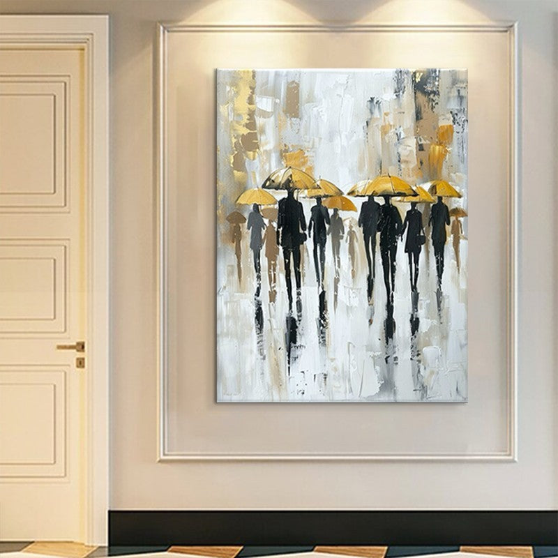 Rainy Street Scene Canvas Art | Hand-Painted Abstract Oil Painting | Modern Cityscape Wall Decor