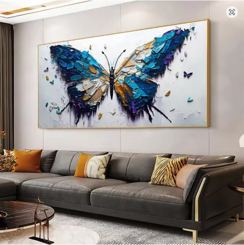 Handmade Butterfly Oil Painting Canvas Wall Art - Abstract Animal Texture Art for Living Room & Bedroom Decor