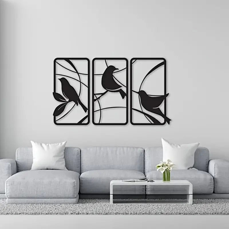 Three Birds Metal Wall Art - Modern Iron Wall Decor for Living Room & Bedroom