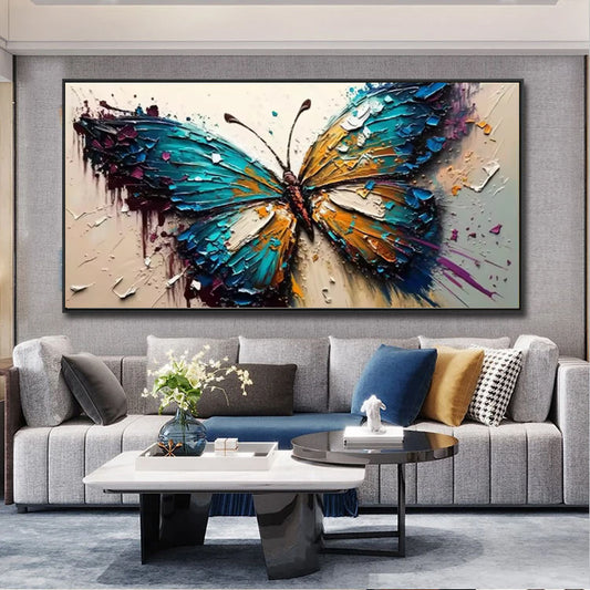 Handmade Butterfly Oil Painting Canvas Wall Art - Abstract Animal Texture Art for Living Room & Bedroom Decor