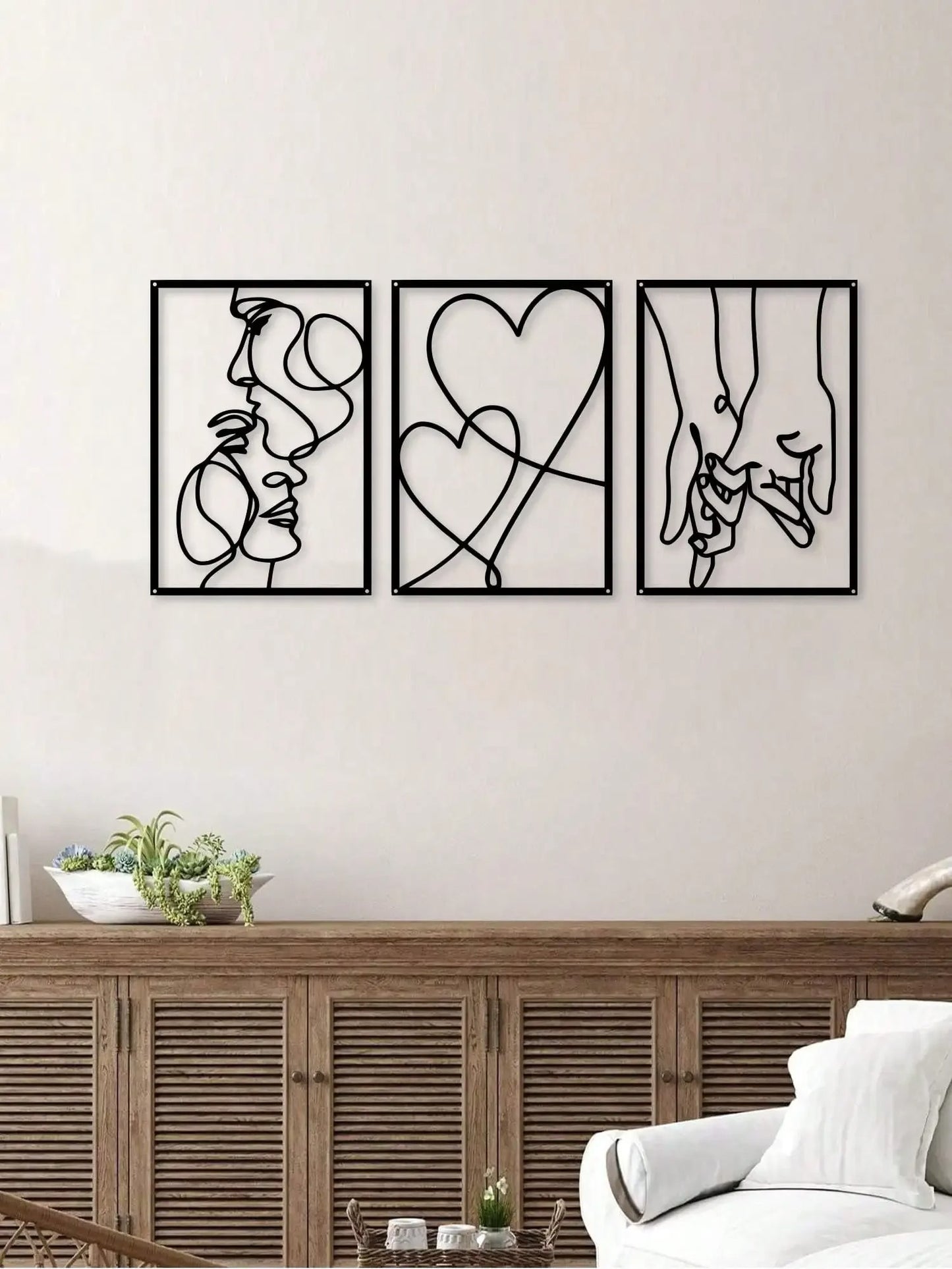 3 Piece Metal Wall Art Set - Modern Minimalist Wall Decor for Bedroom & Living Room